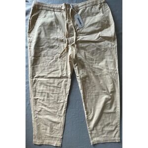 Coofandy Mens Linen Blend Casual Drawstring Pants Beige XXL New